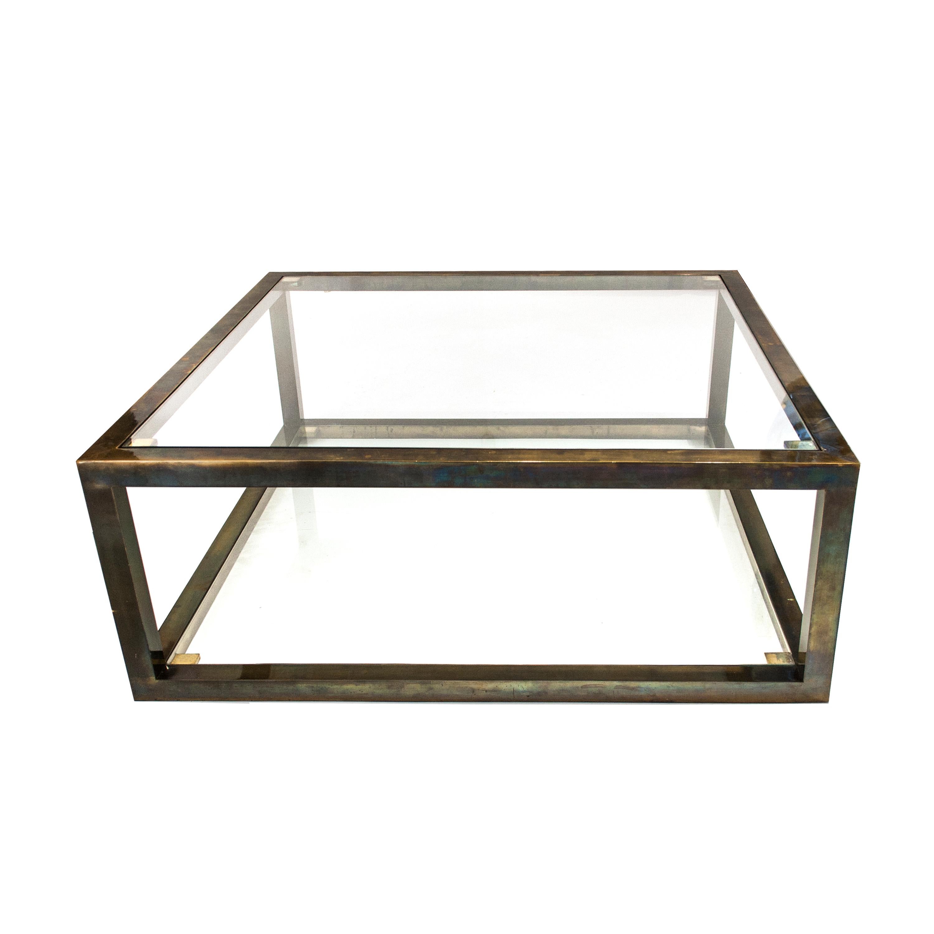 French Mid-Century Modern Brass Square 100 x 100 cm Center Table, France, 1960 For Sale