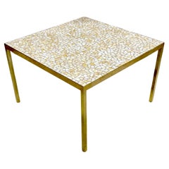 Moderner Couchtisch aus Messing und Buntglas mit Intarsien aus der Mitte des Jahrhunderts, von Morris Lapidus