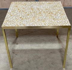 Mid Century Modern Brass & Stained Glass Inlaid Games Table, by Morris Lapidus