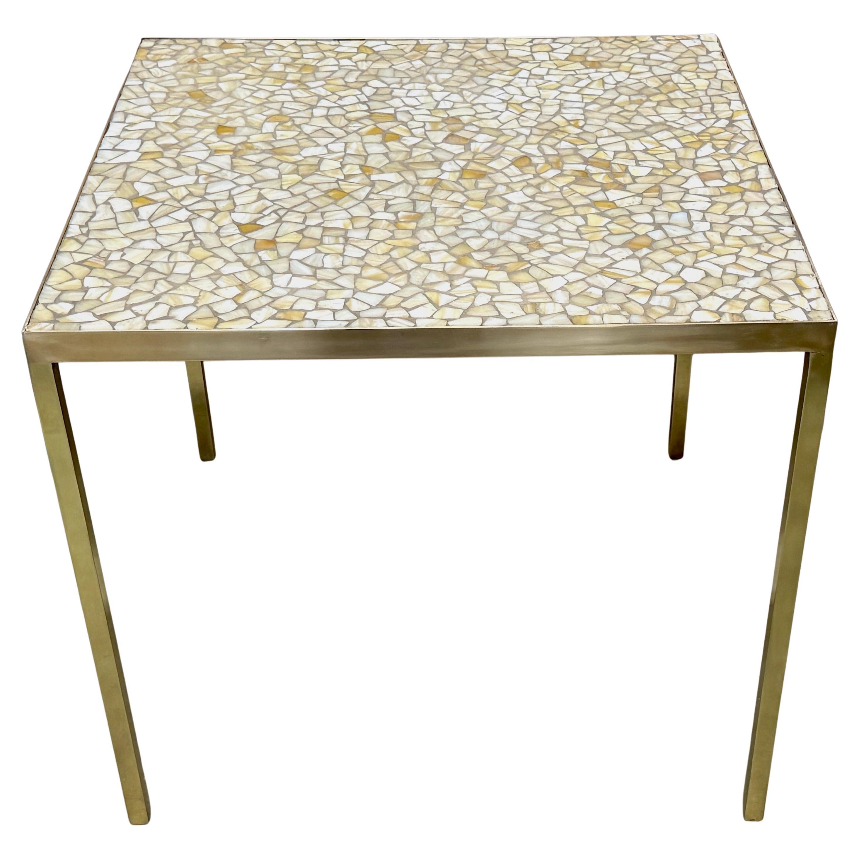 Table de jeu moderne du milieu du siècle dernier en laiton et verre teinté incrusté, de Morris Lapidus en vente