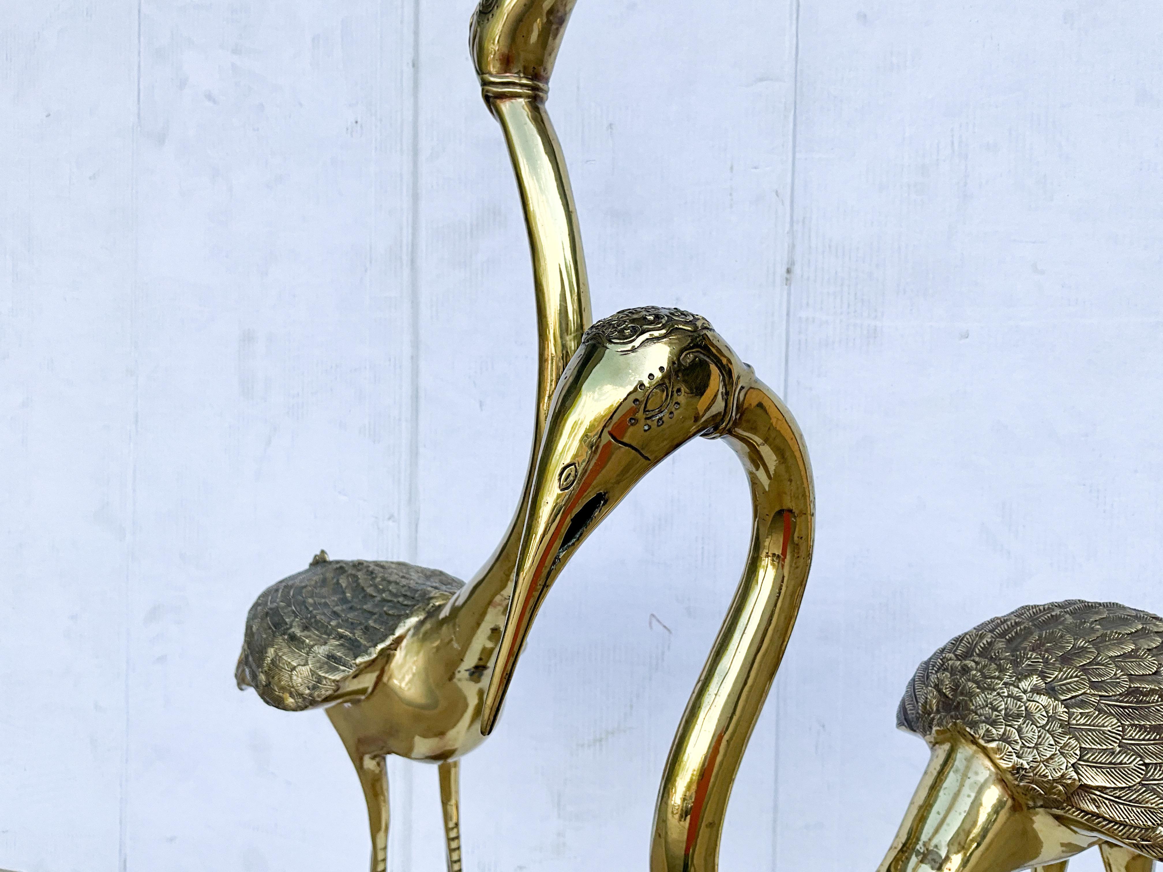 20th Century Mid-Century Modern Brass Standing Crane / Ibis / Heron Birds After Housman -S/2 For Sale