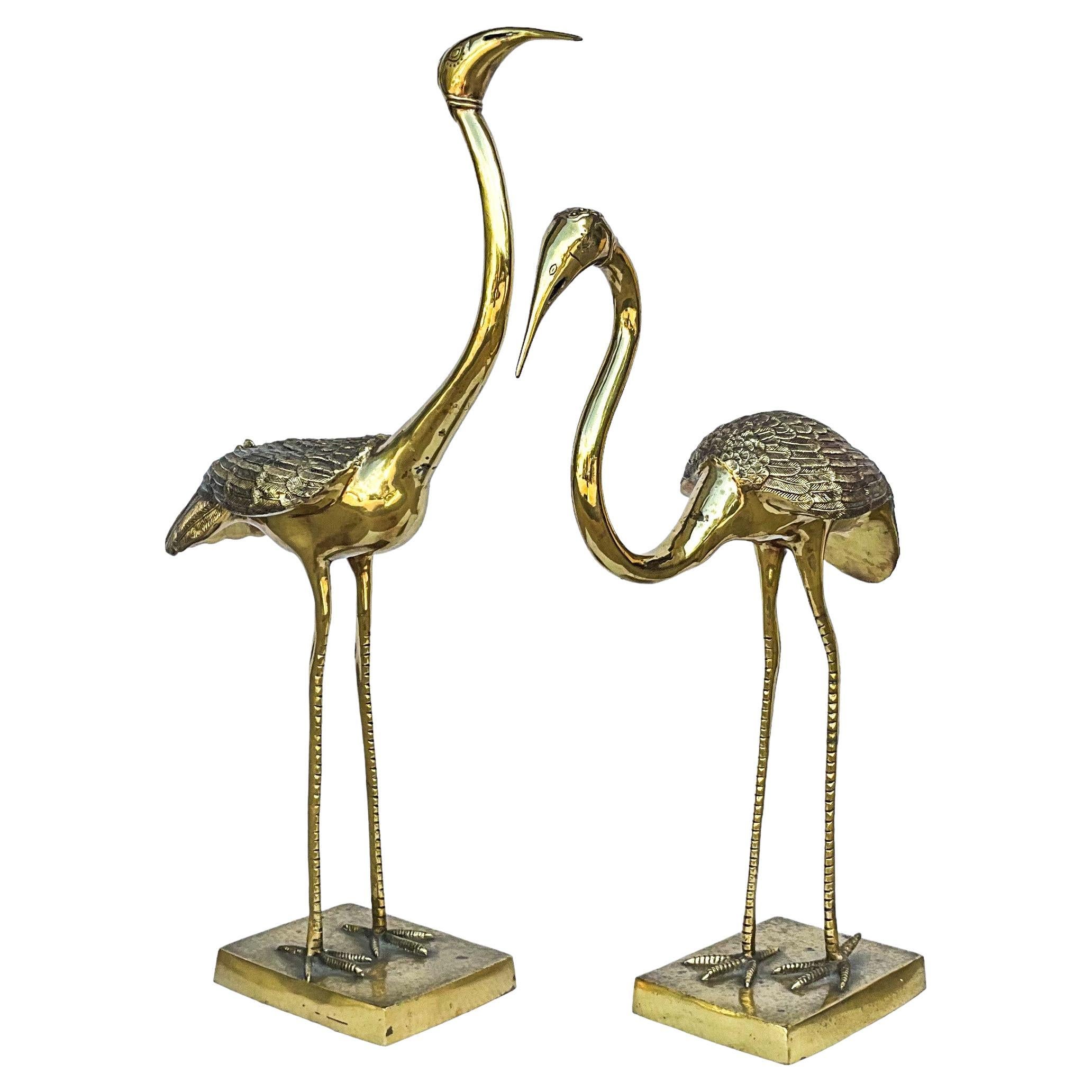 Mid-Century Modern Brass Standing Crane / Ibis / Heron Birds After Housman -S/2 For Sale