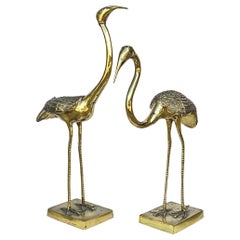 Vintage Mid-Century Modern Brass Standing Crane / Ibis / Heron Birds After Housman -S/2