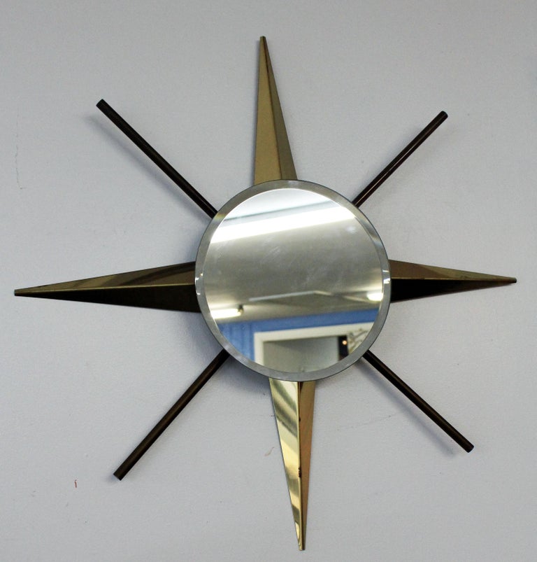 Mid-Century Modern Brass Starburst Wall Mirror at 1stDibs