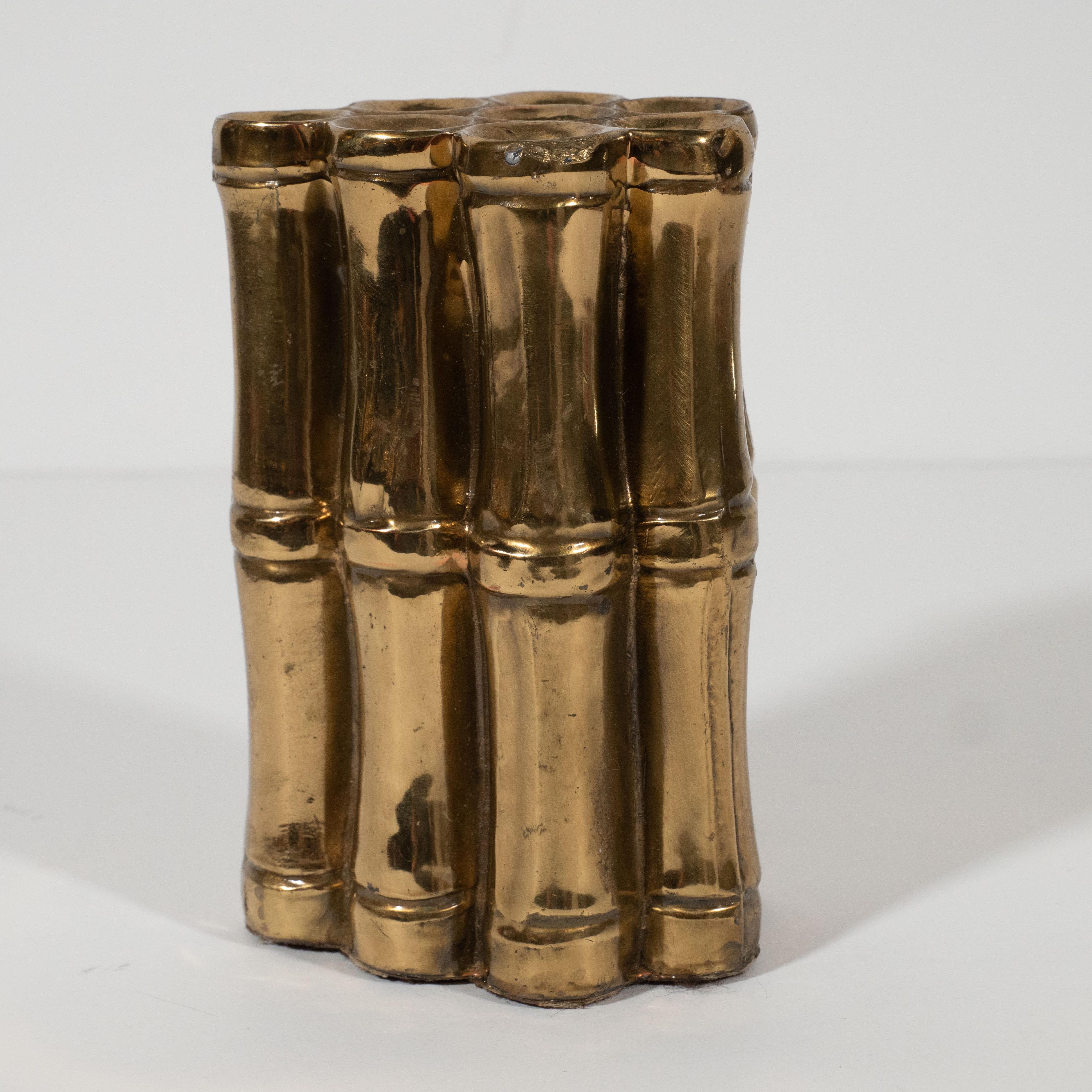 Mid-Century Modern Brass Stylized Cane Bamboo Flower Holder In Excellent Condition For Sale In New York, NY