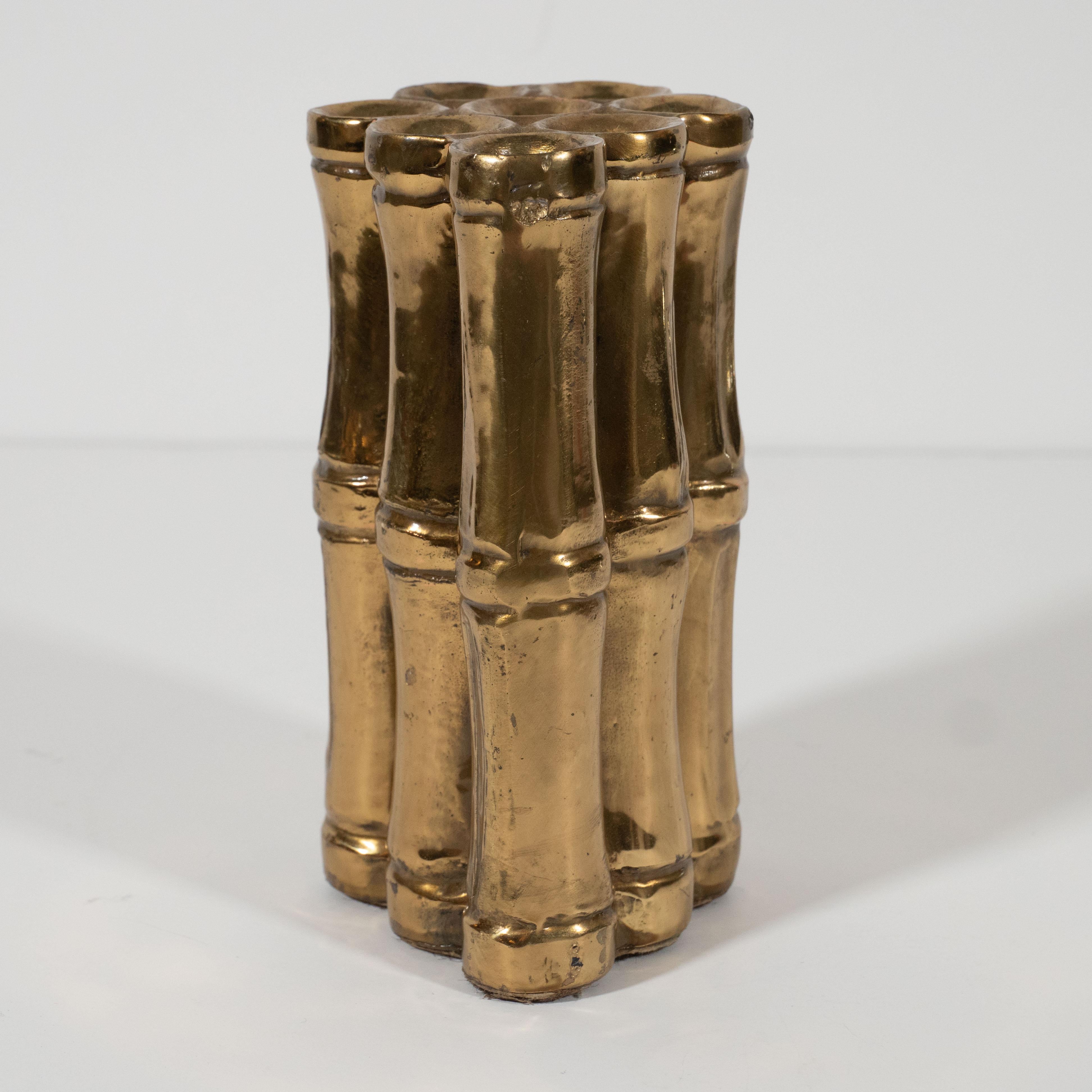 Late 20th Century Mid-Century Modern Brass Stylized Cane Bamboo Flower Holder For Sale