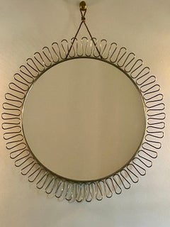 Mid-Century Modern Brass Sunburst Loop Mirror by Josef Frank