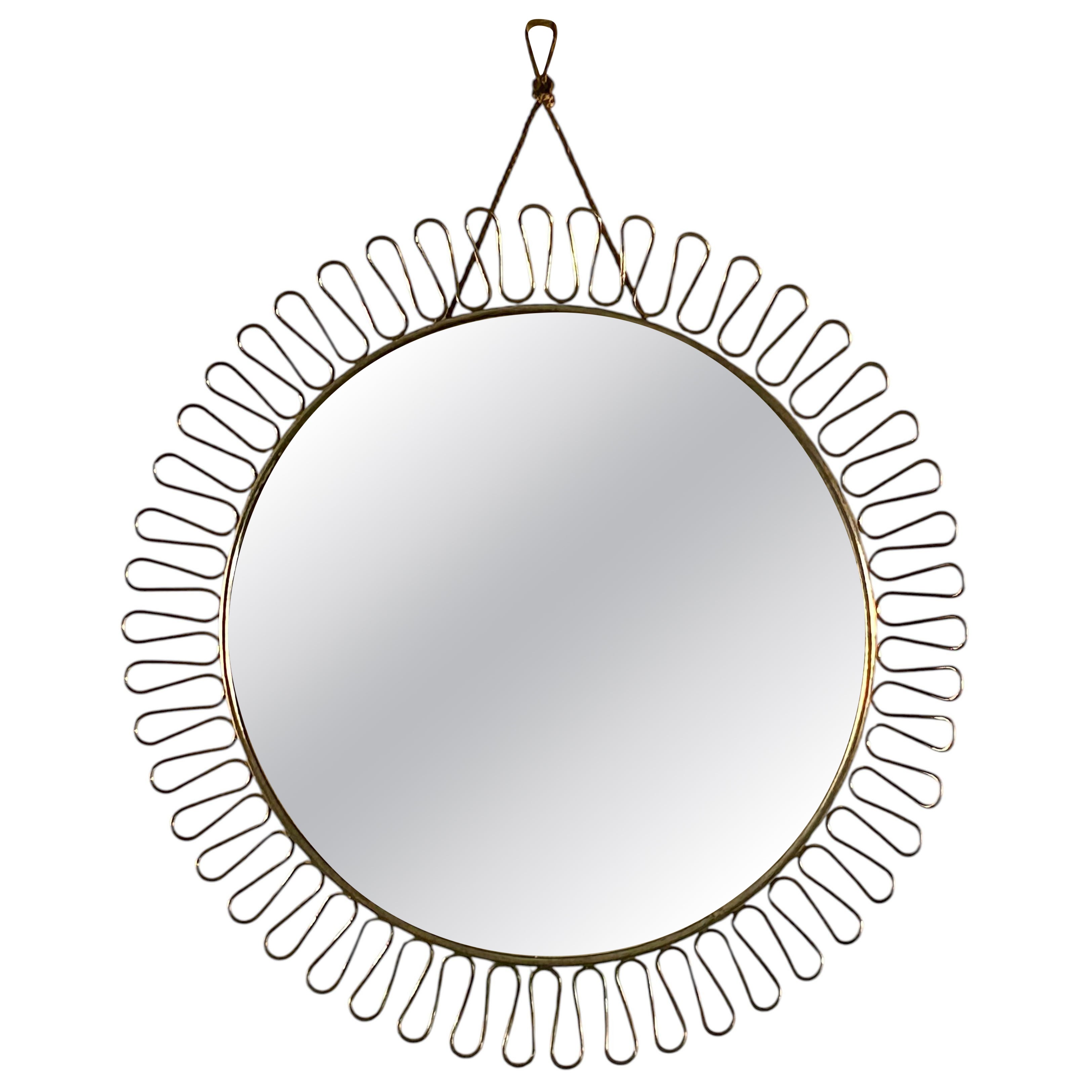 Mid-Century Modern Brass Sunburst Loop Mirror by Josef Frank