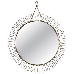 Mid-Century Modern Brass Sunburst Loop Mirror by Josef Frank