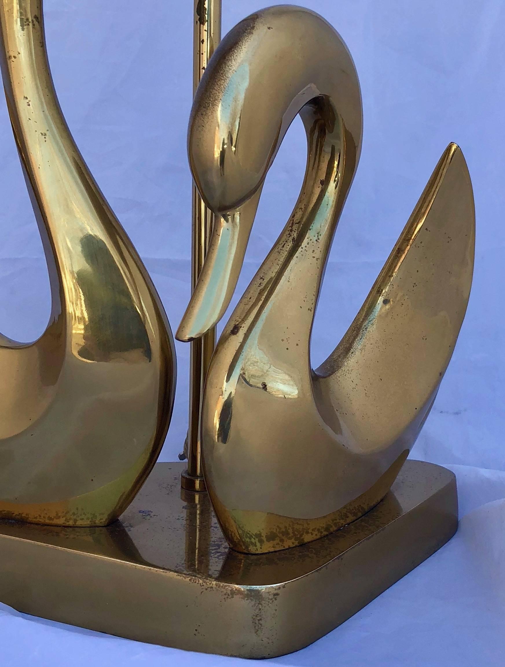 Mid-Century Modern Brass Swan Desk Lamp on a Triangular Base 3