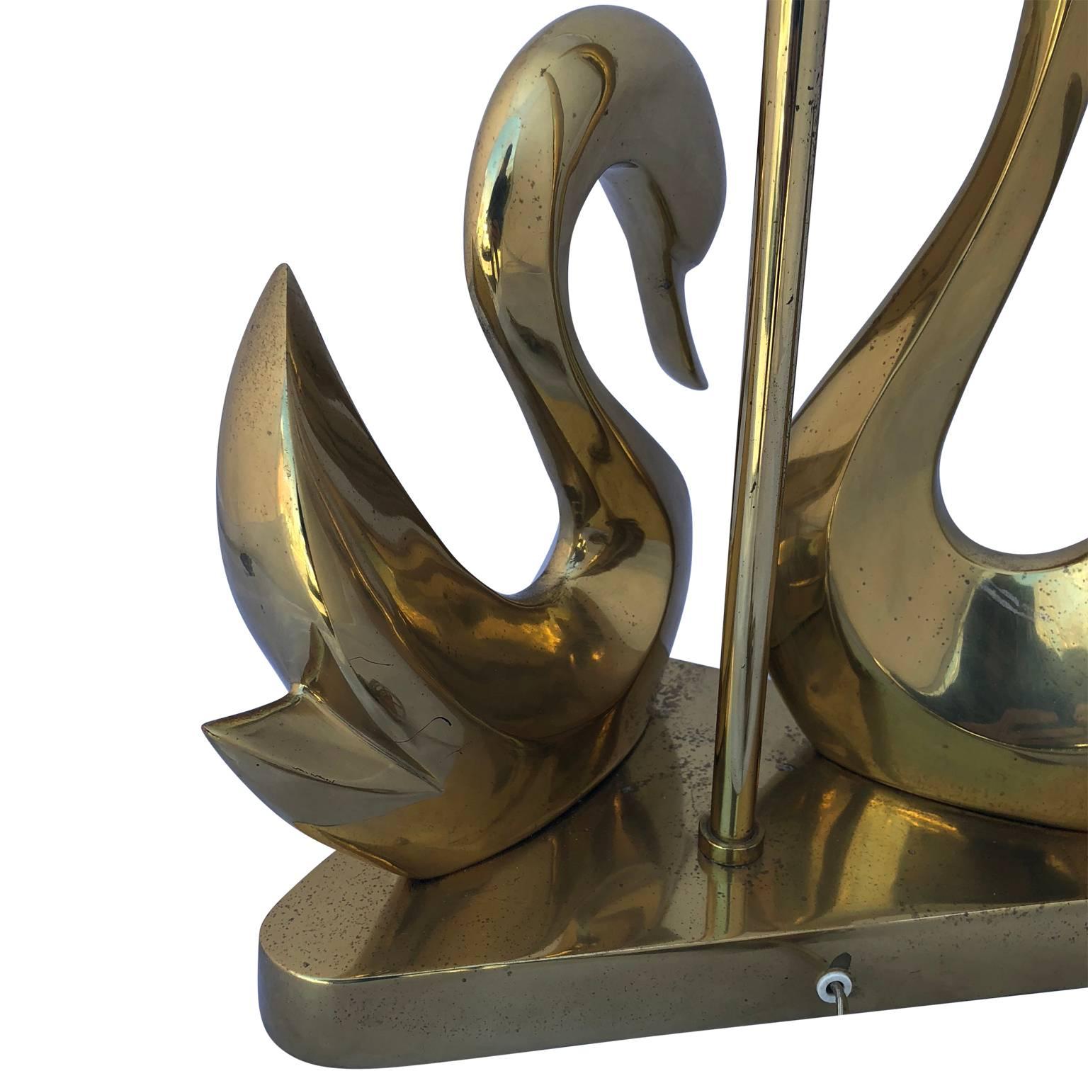 20th Century Mid-Century Modern Brass Swan Desk Lamp on a Triangular Base