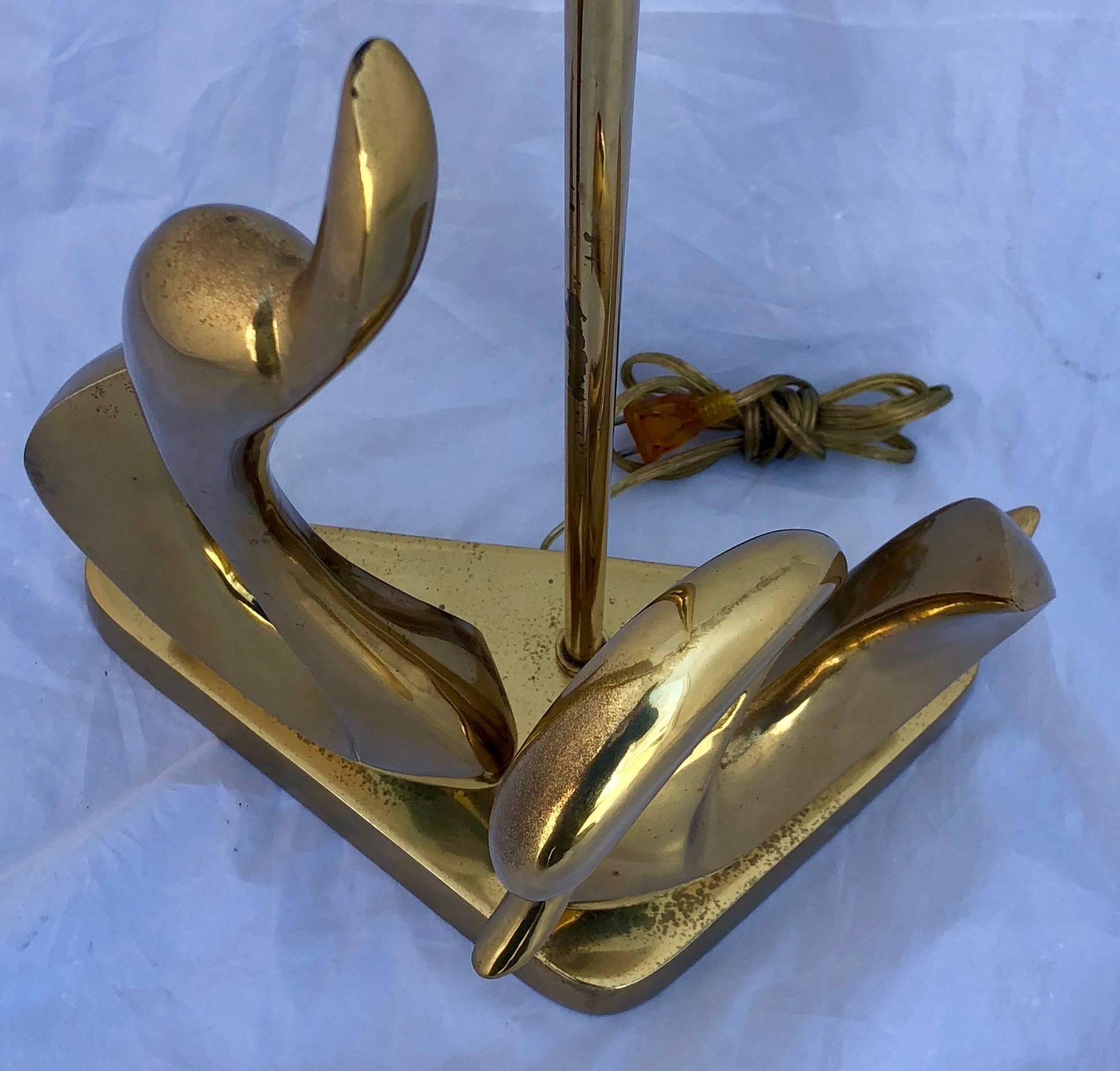Mid-Century Modern Brass Swan Desk Lamp on a Triangular Base 2