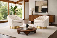 Mid-Century Modern Brass Swivel Lounge Chairs Attributed to Milo Baughman