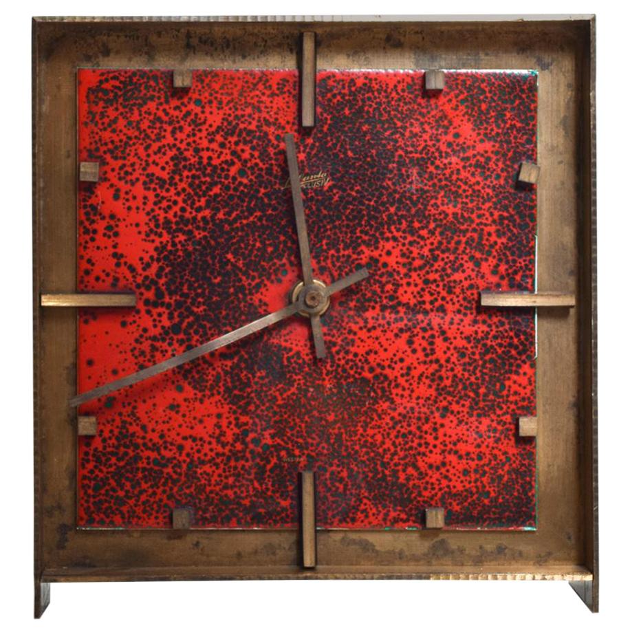 Mid-Century Modern Brass Table Clock, Atlanta Exclusiv, Western Germany, Kienzle