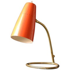 Mid-Century Modern Brass Table Lamp Large Shade, Made in Italy