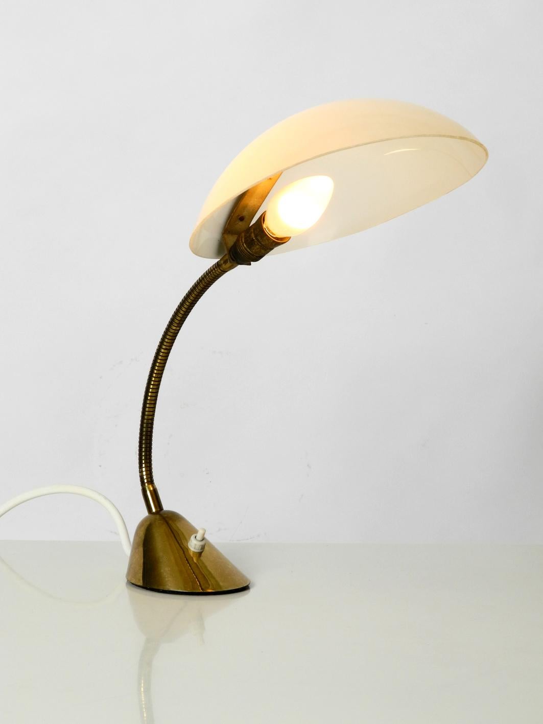 Mid-Century Modern Brass Table Lamp with Plexiglass Shade Adjustable Gooseneck 6