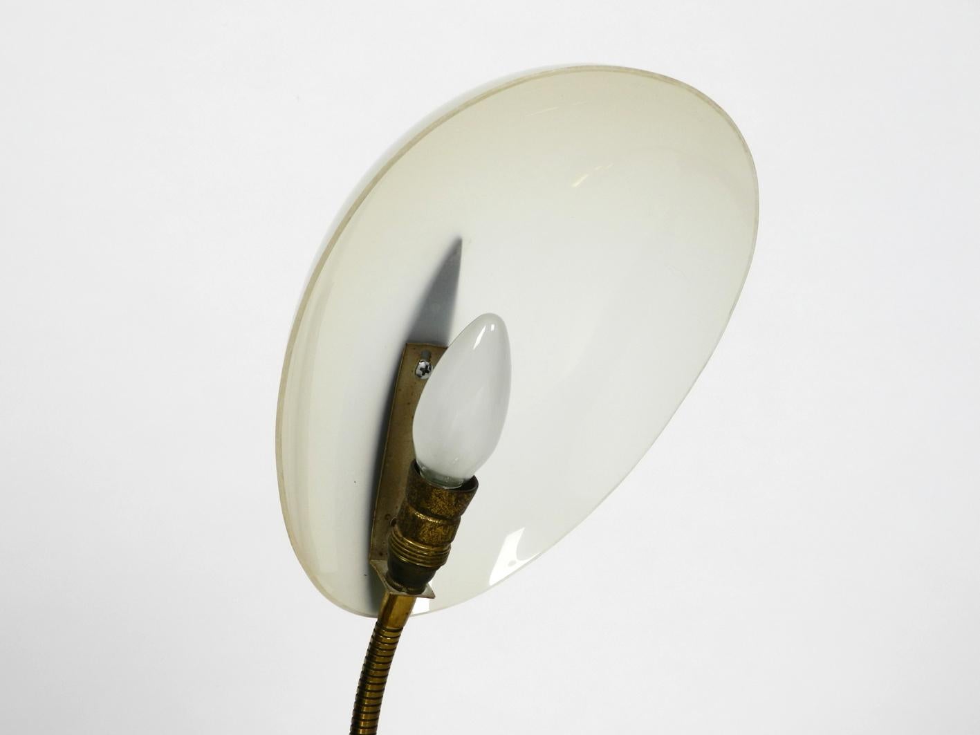 Mid-Century Modern Brass Table Lamp with Plexiglass Shade Adjustable Gooseneck 7