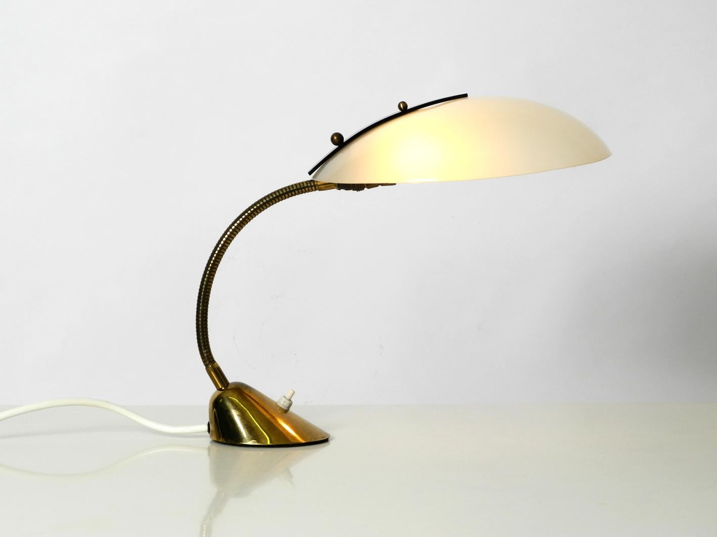 Mid-Century Modern Brass Table Lamp with Plexiglass Shade Adjustable Gooseneck 8