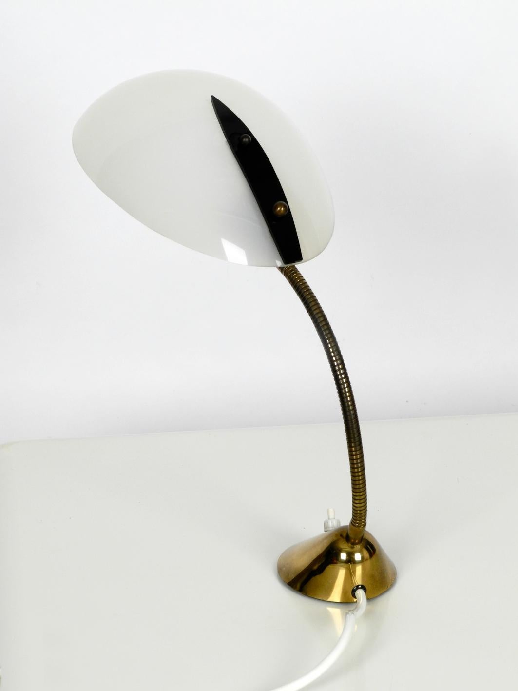 Mid-20th Century Mid-Century Modern Brass Table Lamp with Plexiglass Shade Adjustable Gooseneck