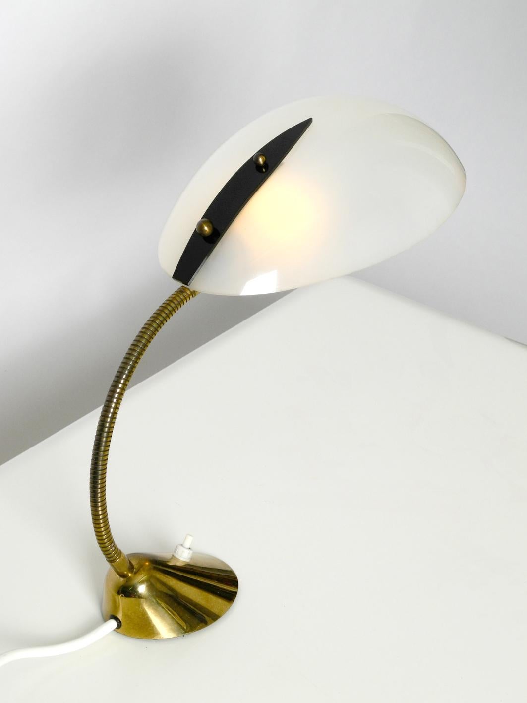 Mid-Century Modern Brass Table Lamp with Plexiglass Shade Adjustable Gooseneck 1