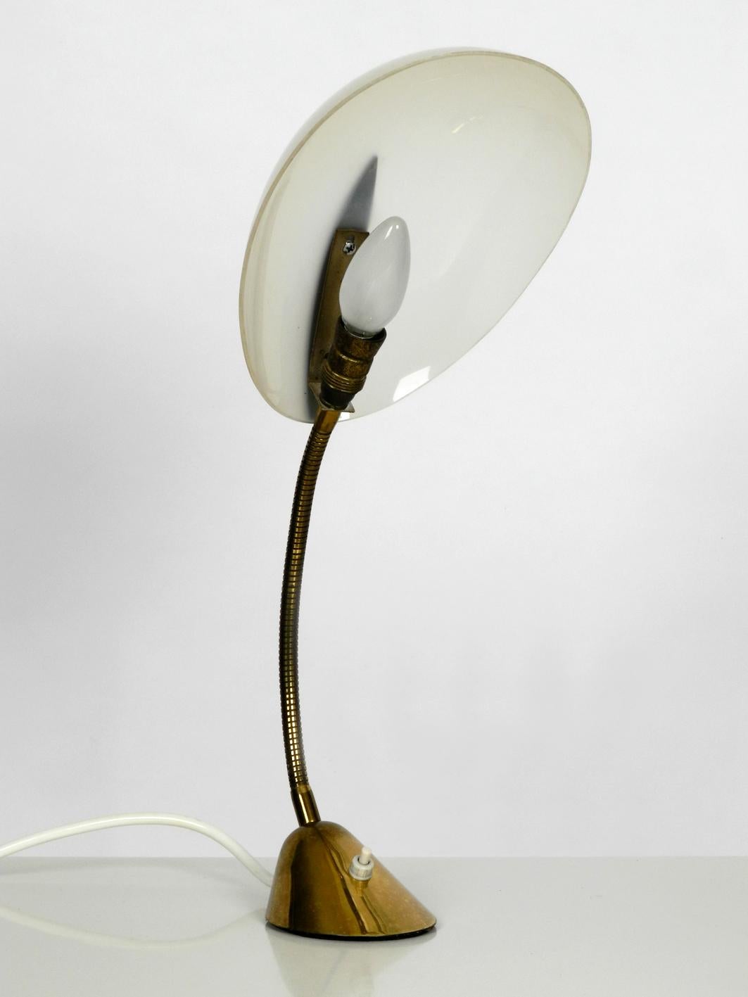 Mid-Century Modern Brass Table Lamp with Plexiglass Shade Adjustable Gooseneck 2