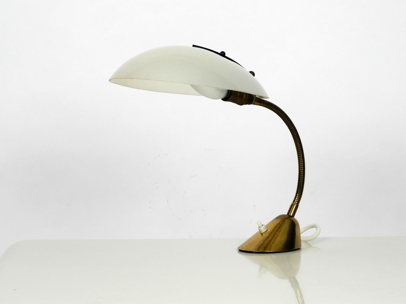 Mid-Century Modern Brass Table Lamp with Plexiglass Shade Adjustable Gooseneck 3