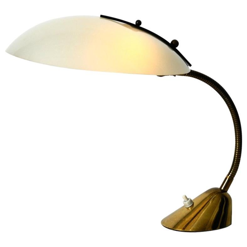 Mid-Century Modern Brass Table Lamp with Plexiglass Shade Adjustable Gooseneck