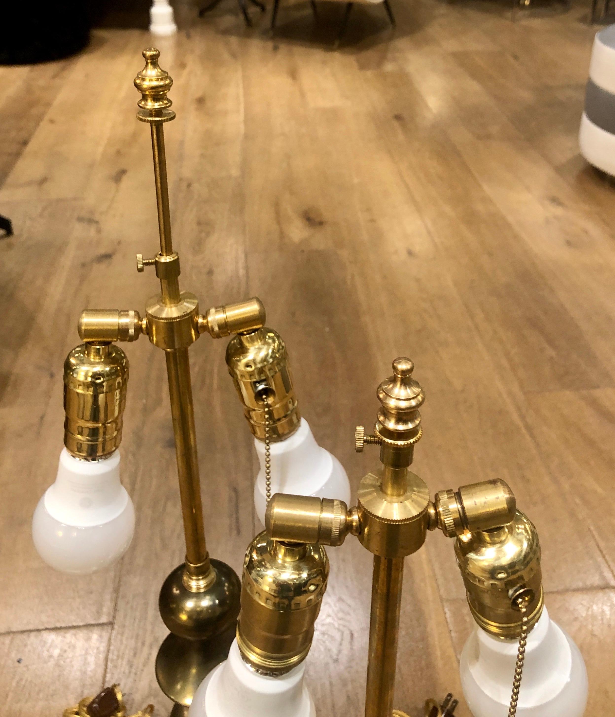 Mid-Century Modern Brass Table Lamps in the Manner of Tommi Parzinger, Pair In Good Condition In West Hollywood, CA