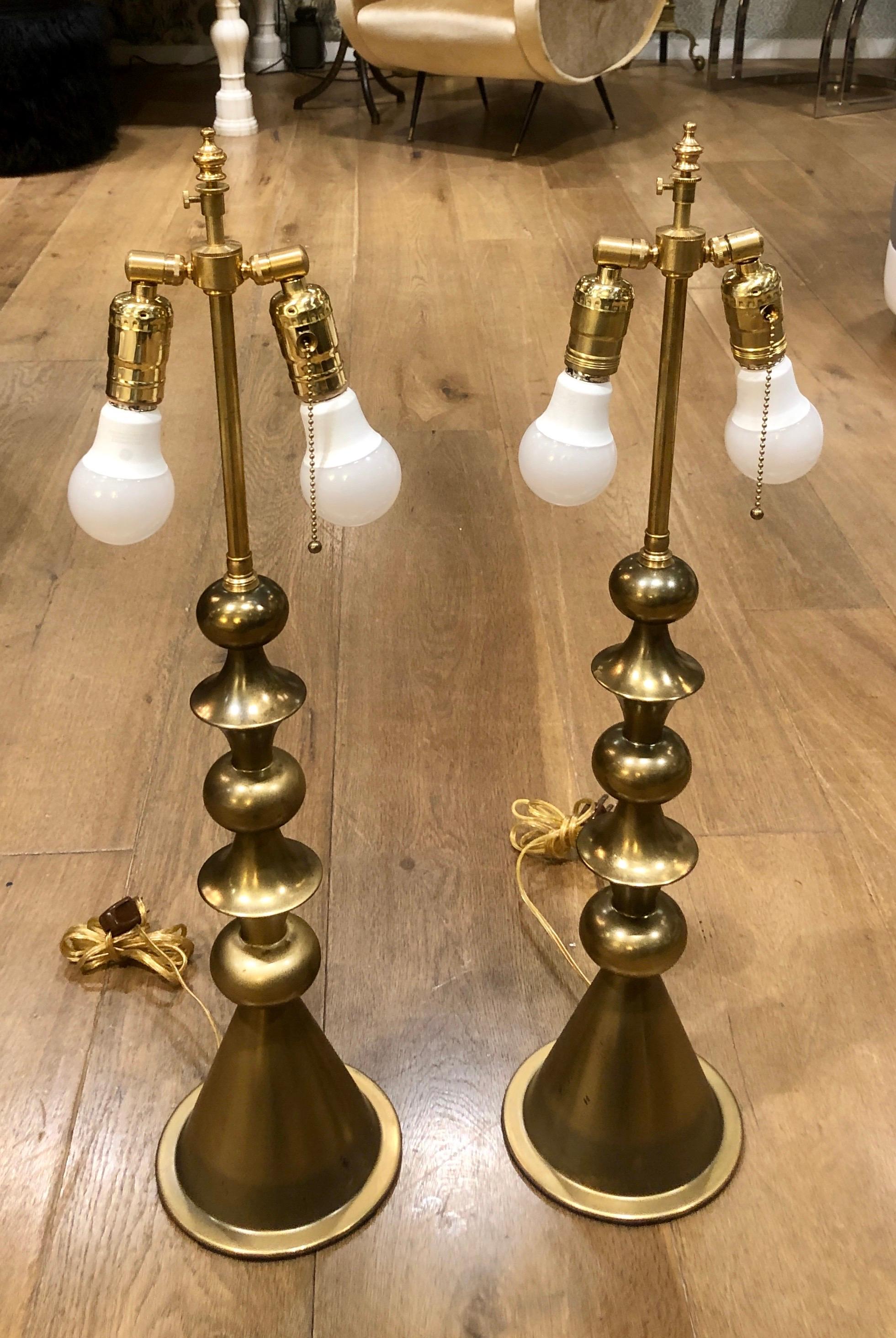 20th Century Mid-Century Modern Brass Table Lamps in the Manner of Tommi Parzinger, Pair
