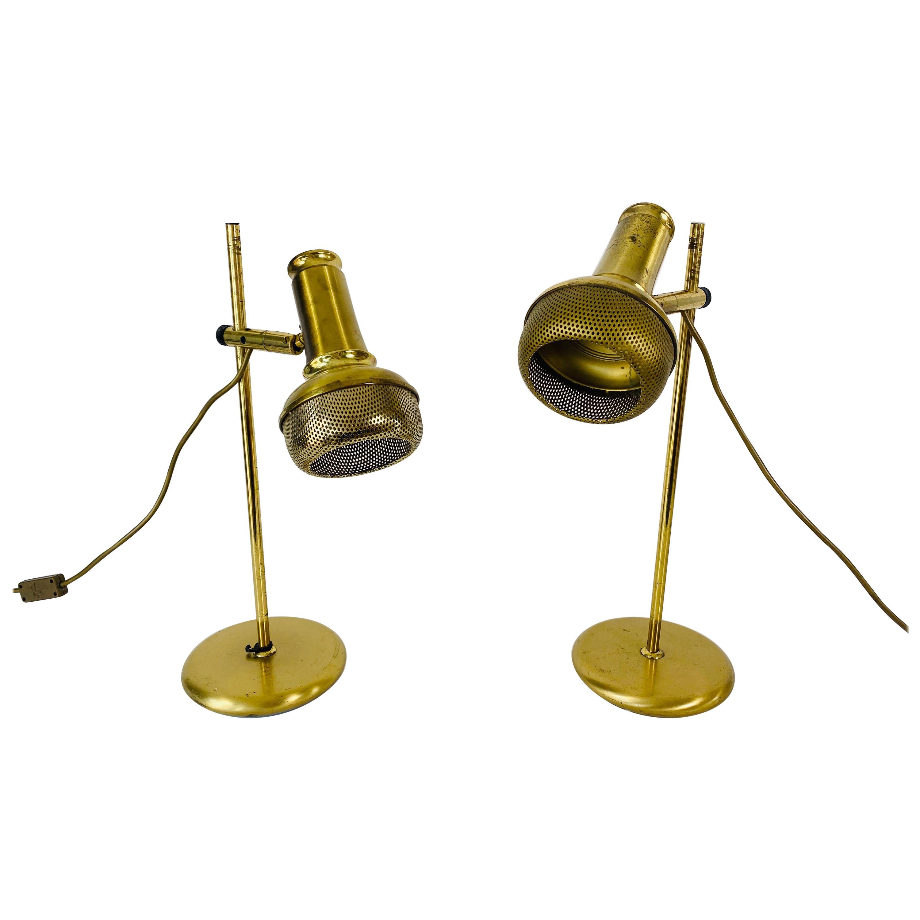 Mid-Century Modern Brass Table Lamps, Pair, 1960s For Sale