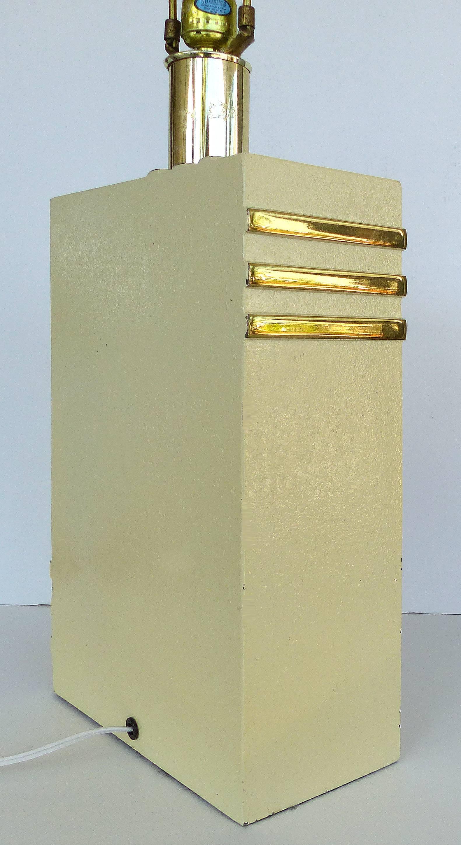 Mid-Century Modern Brass Table Lamps with Drum Shades 2