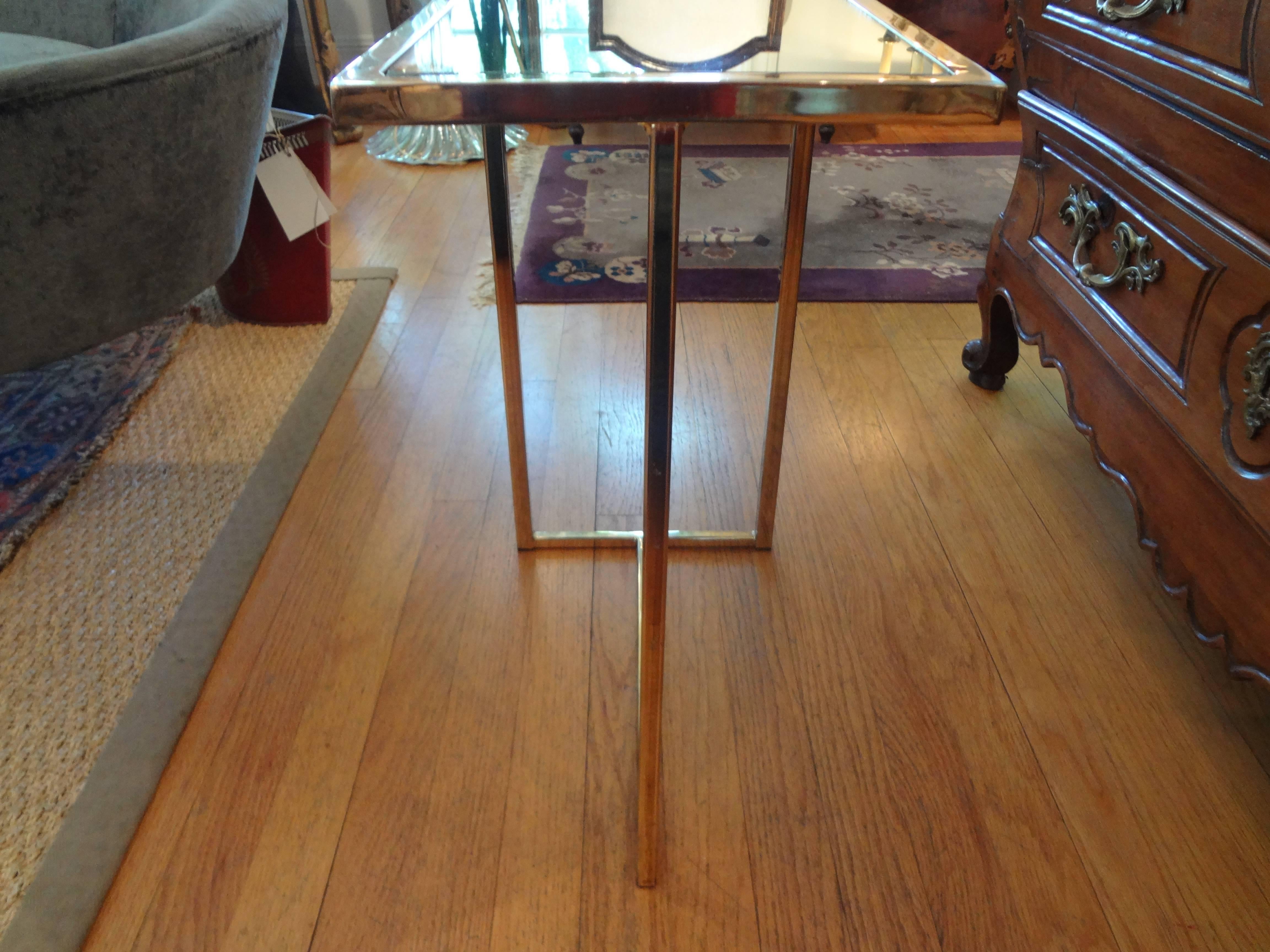 Unknown Mid-Century Modern Brass Table with Mirrored Top