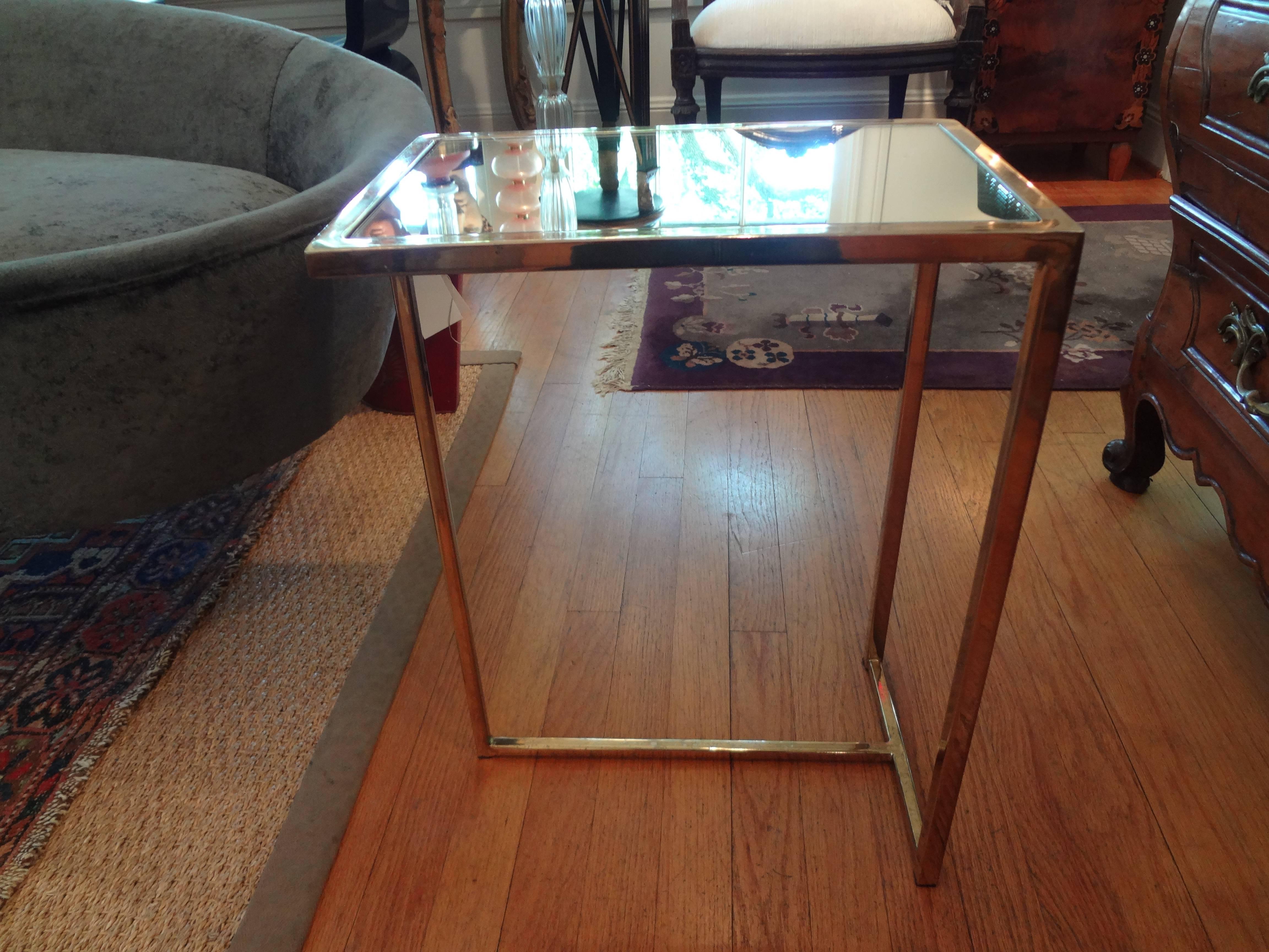 Mid-Century Modern Brass Table with Mirrored Top 1