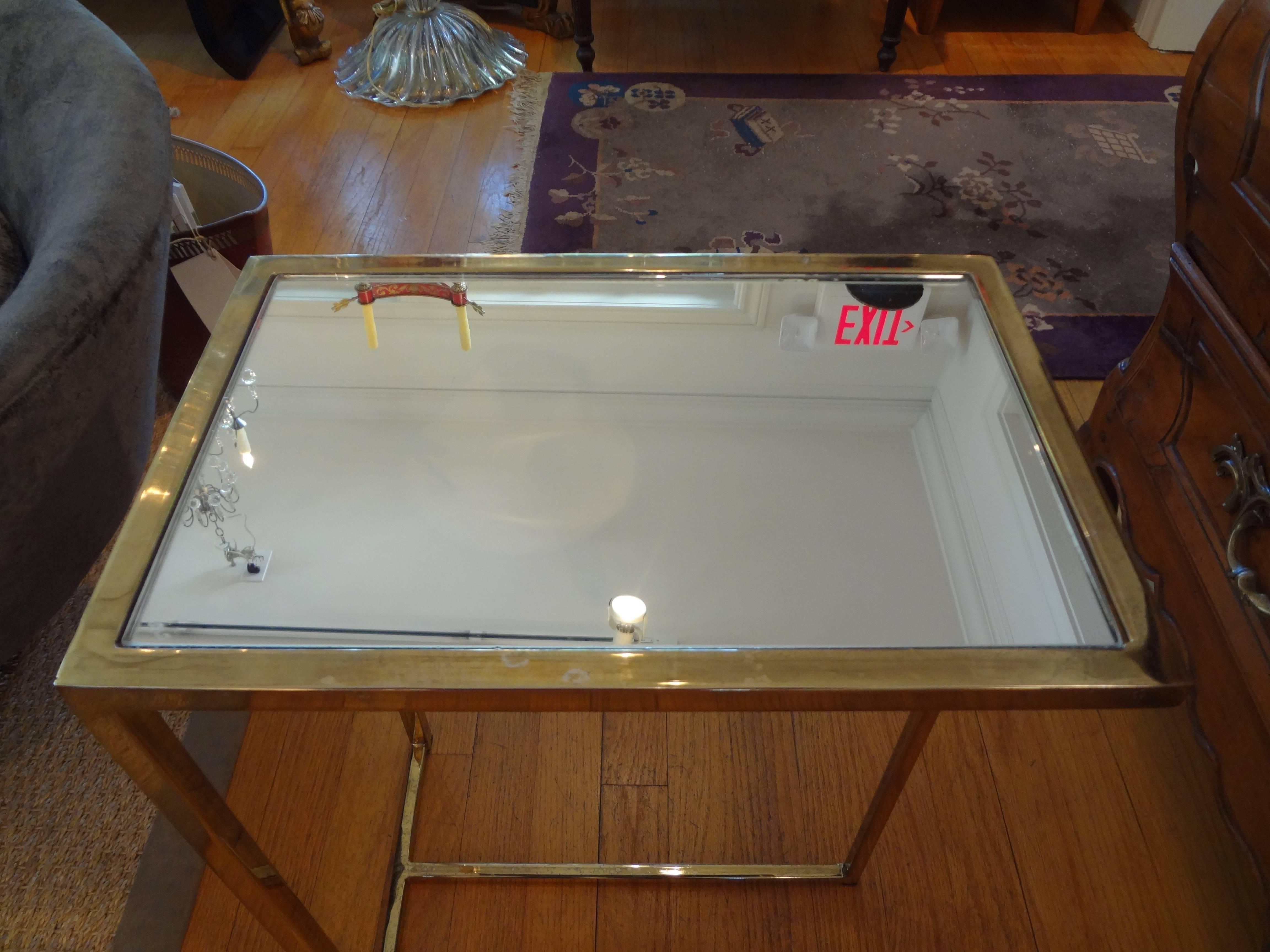 Mid-Century Modern Brass Table with Mirrored Top 2