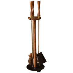 Mid-Century Modern Brass Three-Piece Standing Fireplace Tool Set