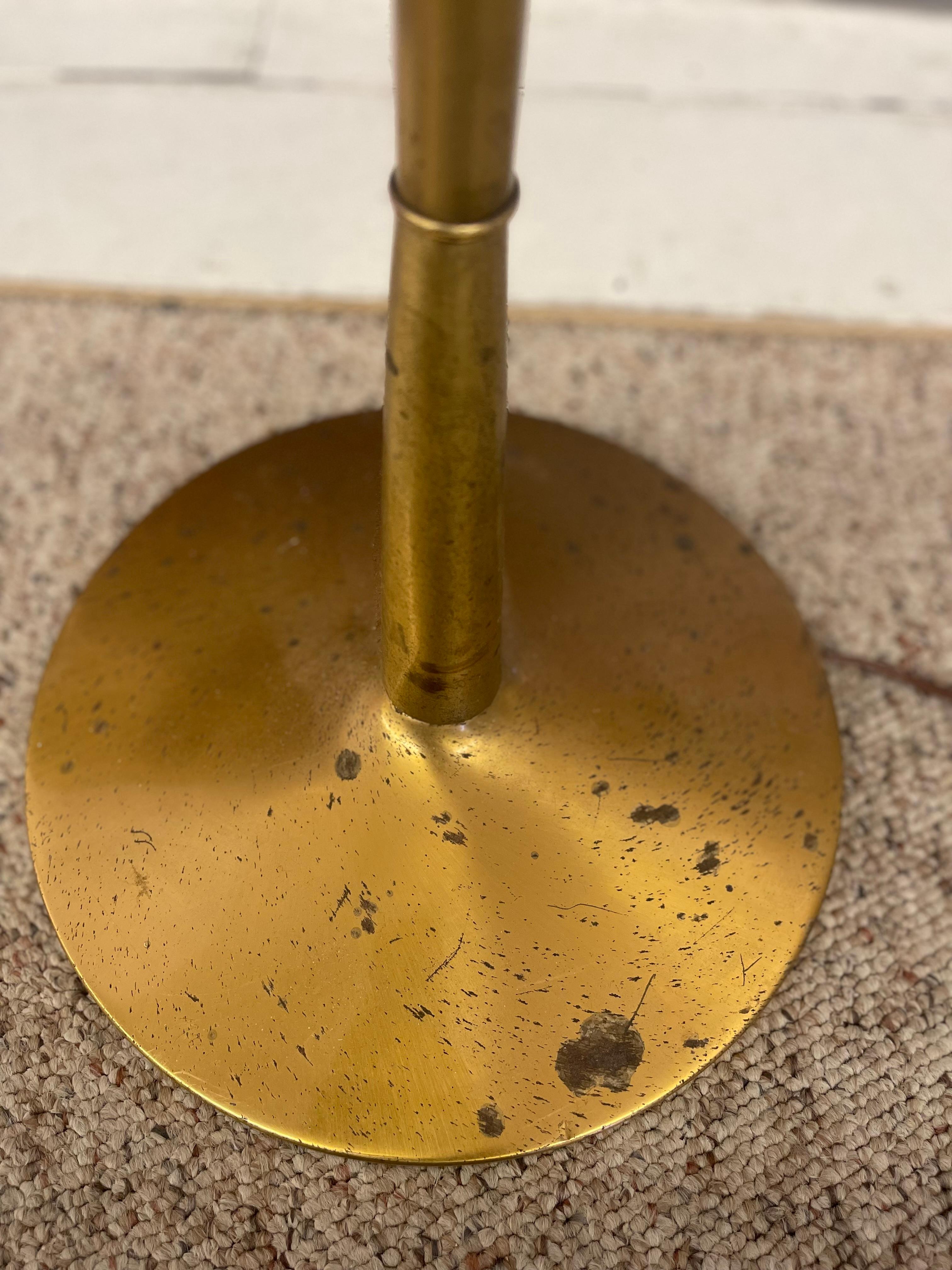 Mid-Century Modern Brass Toned Torchiere Floor Lamp with ribbed glass diffuser. For Sale 6
