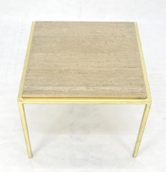 Mid Century Modern Messing & Travertin 19x19" Square Side End Table Stand MINT