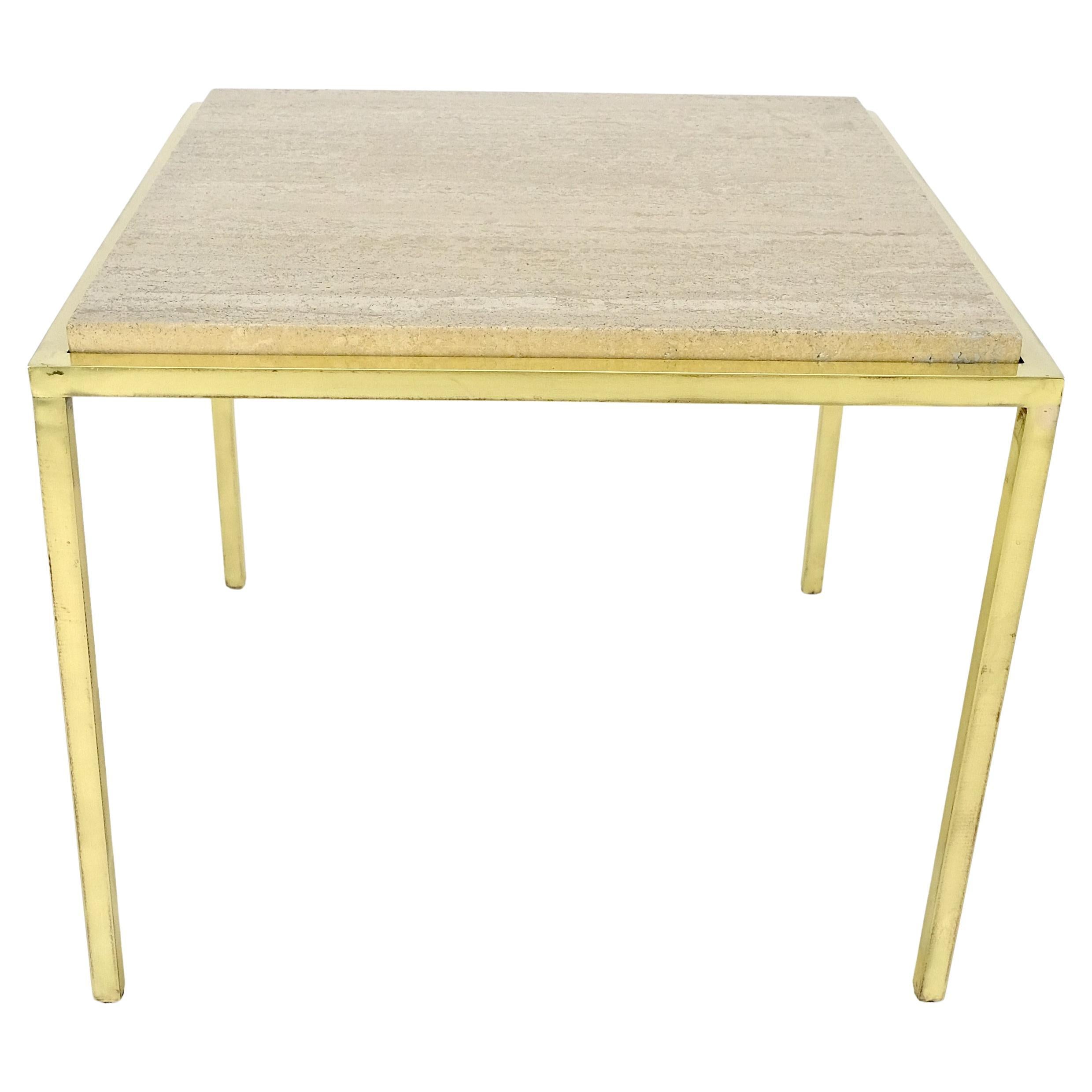 Mid Century Modern Messing 
Travertin 19x19" Square Side End Table Stand MINT im Angebot
