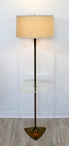 Mid-Century Modern Brass Triangle Floor Lamp with Lucite Table 1960s Laurel