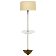 Mid-Century Modern Brass Triangle Floor Lamp with Lucite Table 1960s Laurel