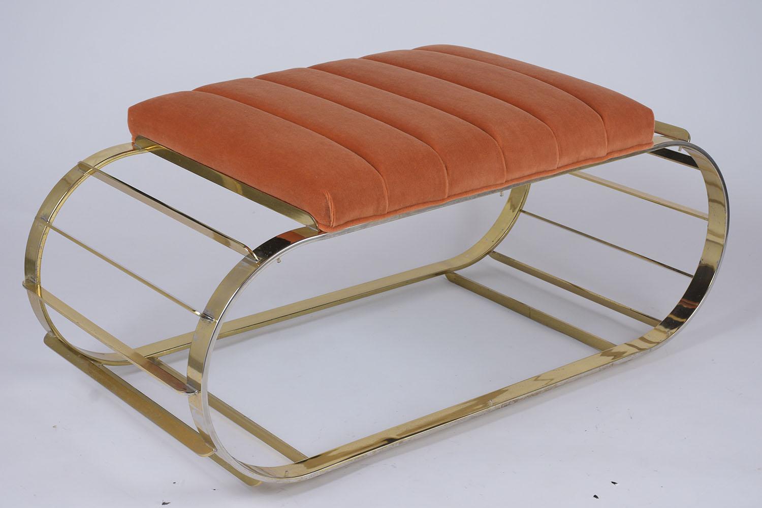 Plated Mid-Century Brass Tufted Bench