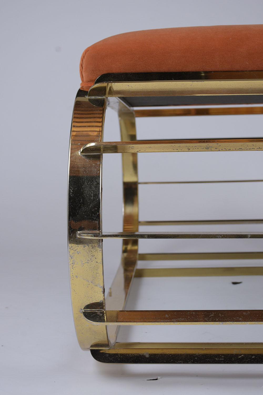 Mid-Century Brass Tufted Bench 3