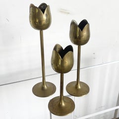 Vintage Mid Century Modern Brass Tulip Candlestick Holders - Set of 3