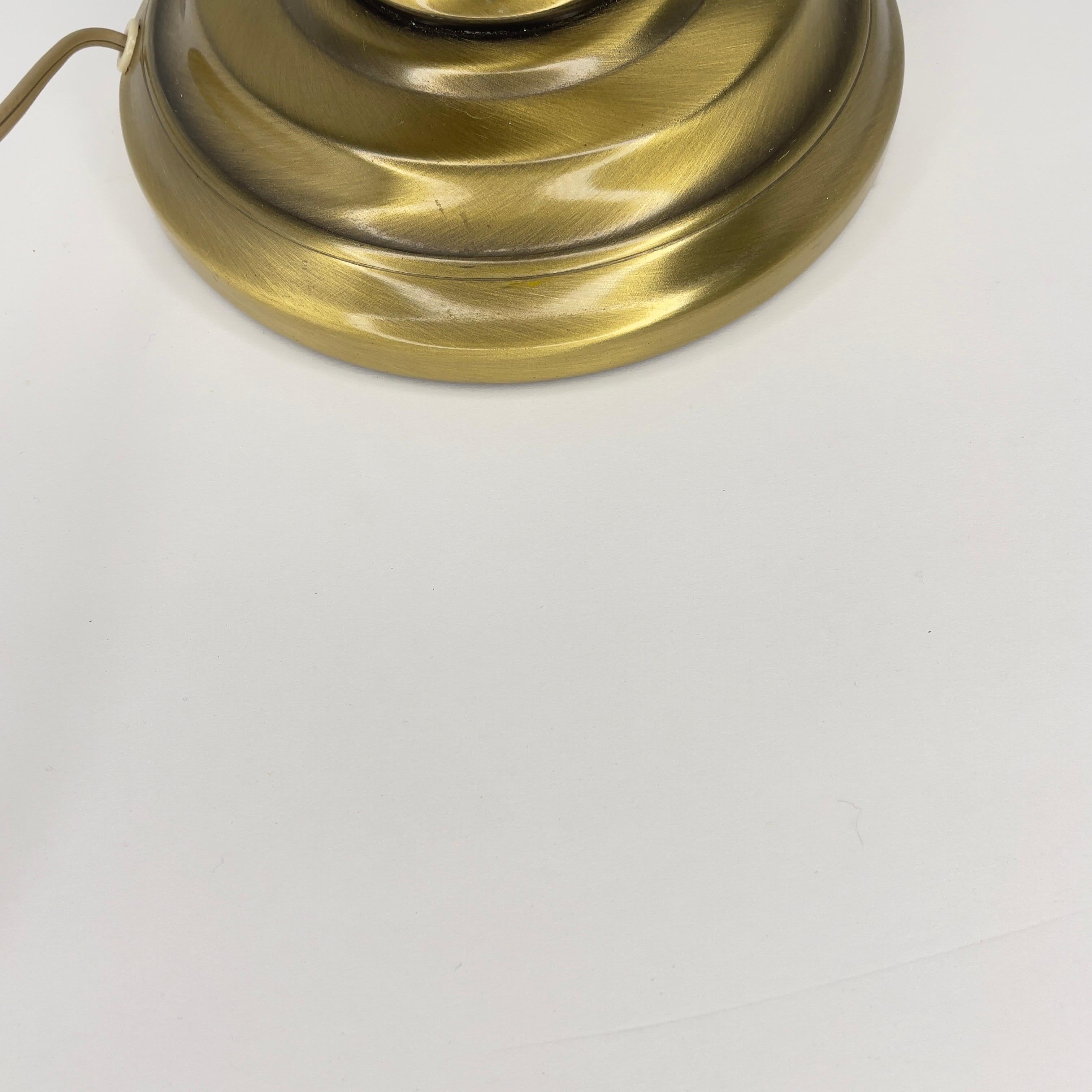 Mid Century Modern Brass Turned Table Lamp With Shade- 2 Pieces For Sale 3