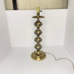 Mid Century Modern Brass Turned Table Lamp With Shade- 2 Pieces