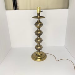 Mid Century Modern Brass Turned Table Lamp With Shade- 2 Pieces