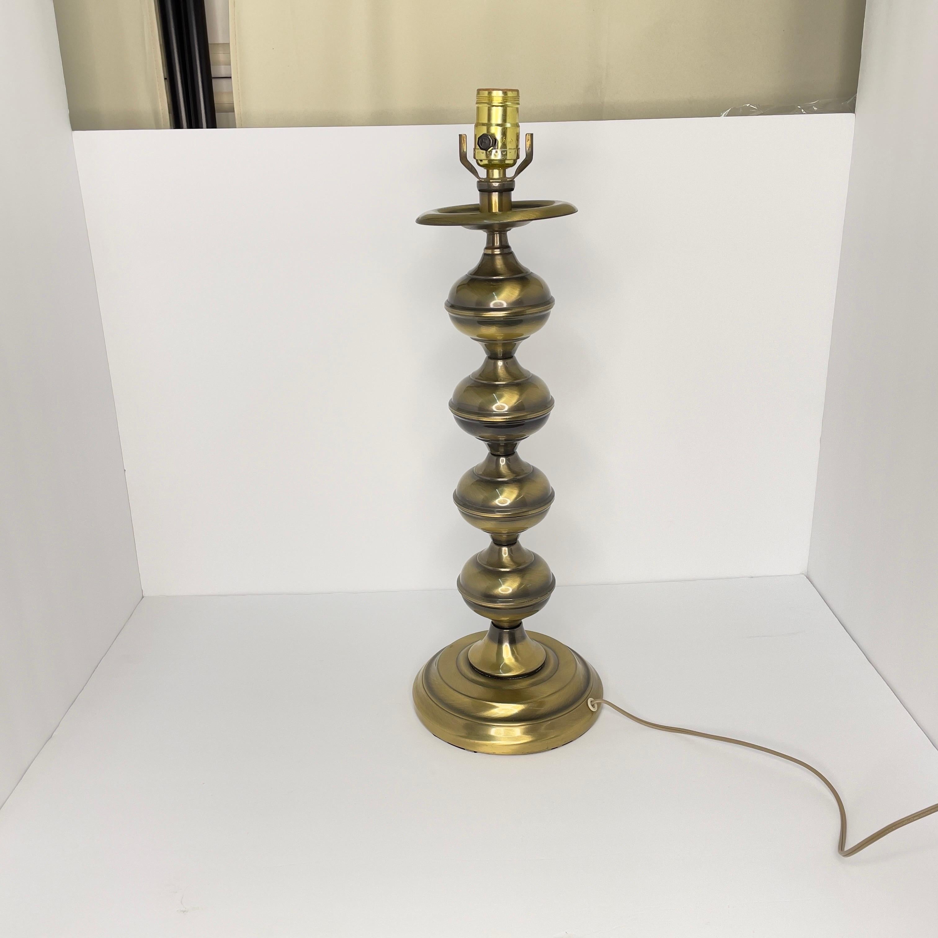 Unknown Mid Century Modern Brass Turned Table Lamp With Shade- 2 Pieces For Sale