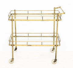 Chariot de bar à deux niveaux en laiton, style « Mid-Century Modern »