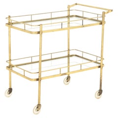 Chariot de bar à deux niveaux en laiton, style « Mid-Century Modern »