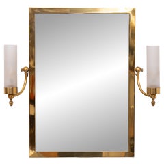Specchio da parete in ottone in stile Mid-Century Modern con illuminazione, Italia, anni '50